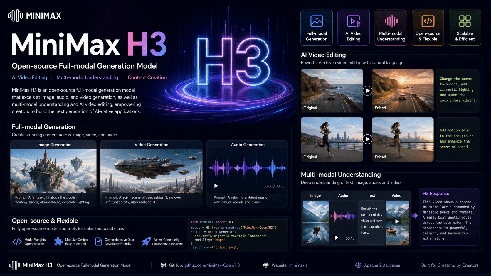 MiniMax Releases Open-Source Full-Modal Model H3: Video Editing Ranks No.1 Globally With Pricing Cut to One-Third of Competitors