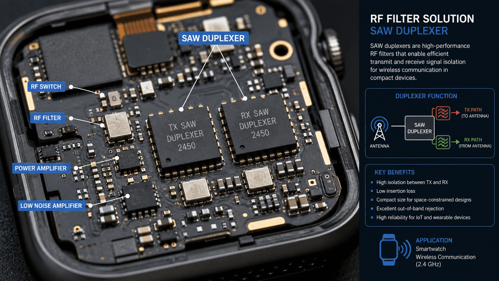 Four Filters on a Wrist: Newsonic Semiconductor RF Duplexers in Children Smartwatch Signal the Acceleration of Domestic Filter Localization
