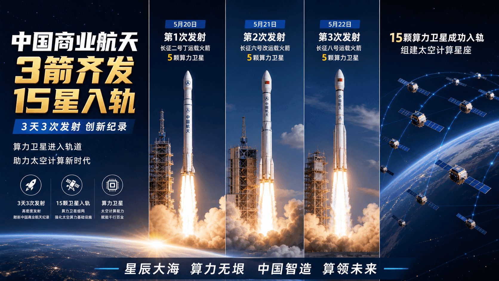 3 Days, 3 Rockets, 15 Satellites: Computing Satellites Enter Orbit as China Commercial Space Enters Scaled Commercial Cycle
